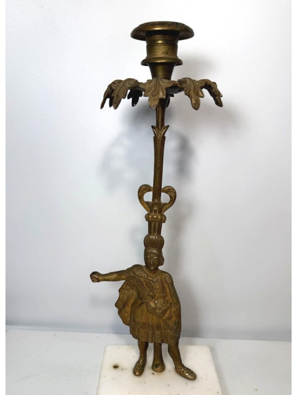 American Classical Brass Greek Roman Trojan Warrior Girandiole Candlestick As Is